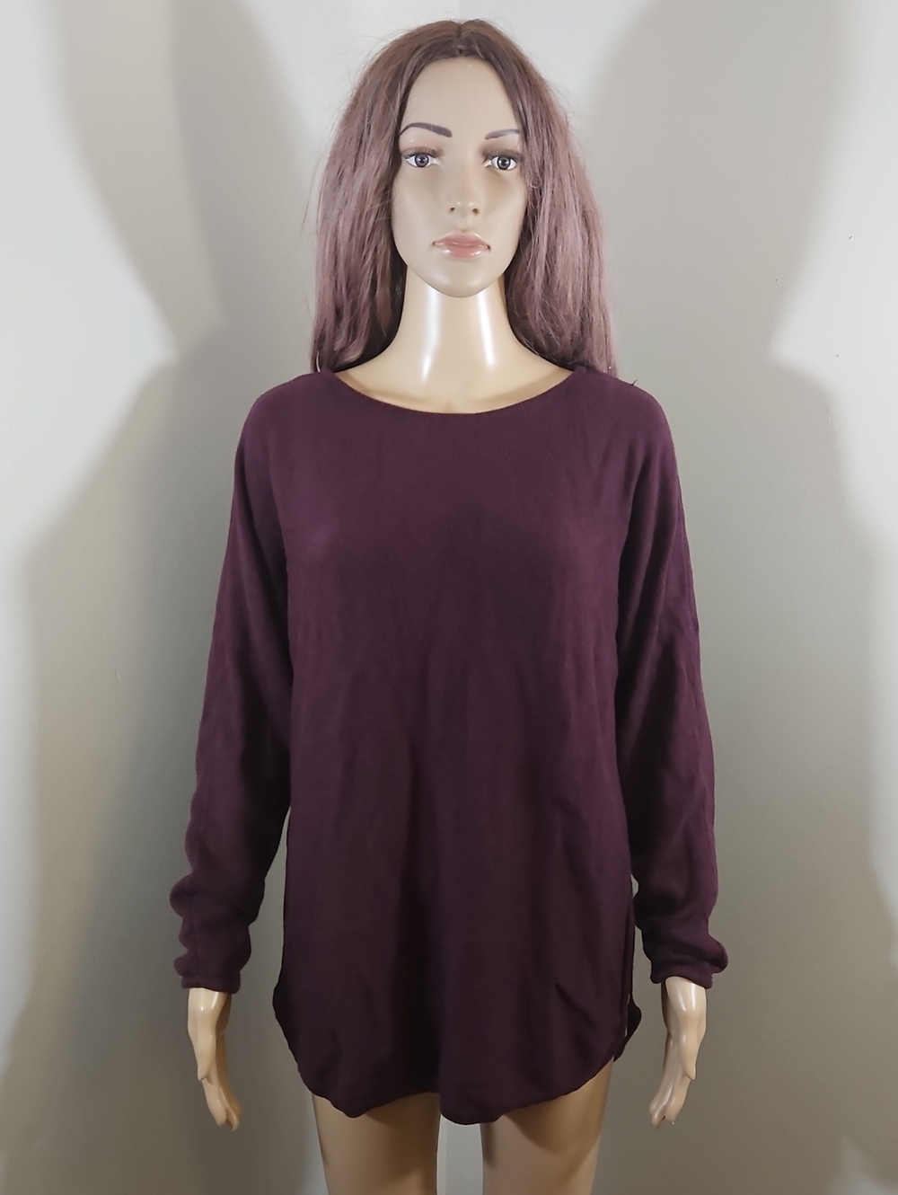 Michael Kors Long Sleeve Crewneck Knit Sweater Top Long Line Plum Purple